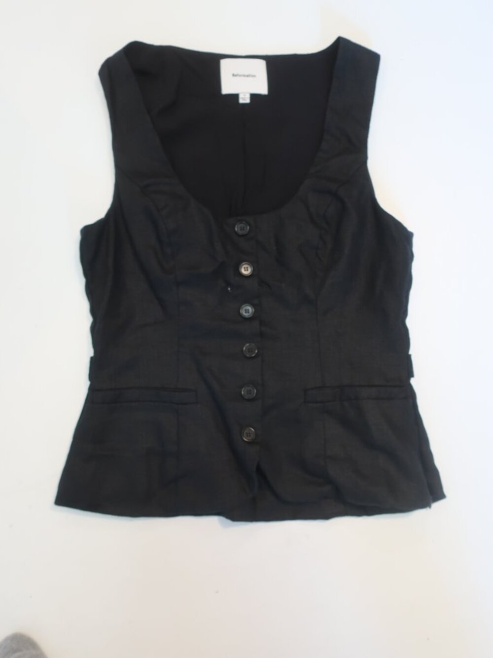 Womens Reformation 100% Linen Black Button Down Vest 2 - Picture 5 of 8